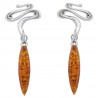 Boucle d'oreille Argent torsadé et longue pierre d'Ambre miel