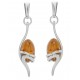 Boucle d'oreille avec cabochon en Ambre et longue armature en Argent 