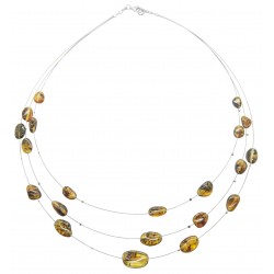 Green amber necklace on steel wire