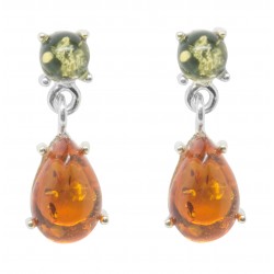 Boucle d'oreille Argent et Ambre véritable goutte d'eau et perle