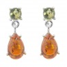Boucle d'oreille Argent et Ambre véritable goutte d'eau et perle