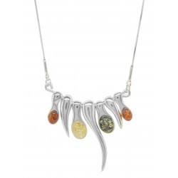 Multicolor Amber Sterling Silver Necklace