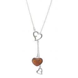 Collier en Argent et Ambre miel en forme coeur 