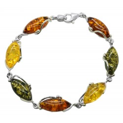 Bracelet ambre multicolore et argent 925/1000