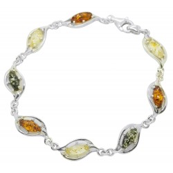 Bracelet en Ambre multicolore et Argent 925/1000