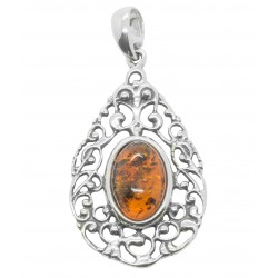 Pendentif ambre cognac et argent 925/1000
