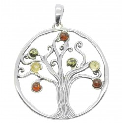 Pendentif ambre et Argent Sterling 925 Arbre de la Vie
