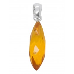 Pendentif ambre cognac et argent - Amande