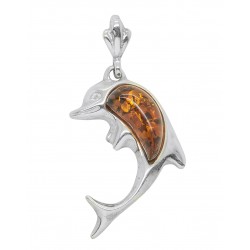 Pendentif Argent en forme de dauphin avec perle d'Ambre