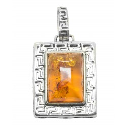 Amber cognac pendant and silver 925/1000 rectangular shape