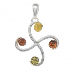 Cross pendant in silver and amber multicolor