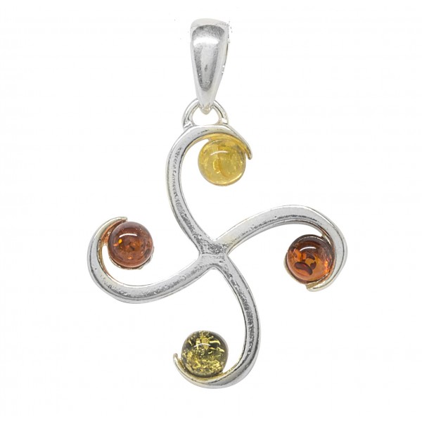 Pendentif croix en Argent et Ambre multicouleur