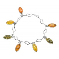 Bracelet en Ambre multicolore et Argent 925/1000