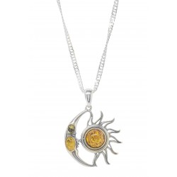 Pendentif en Argent et Ambre forme Lune et Soleil