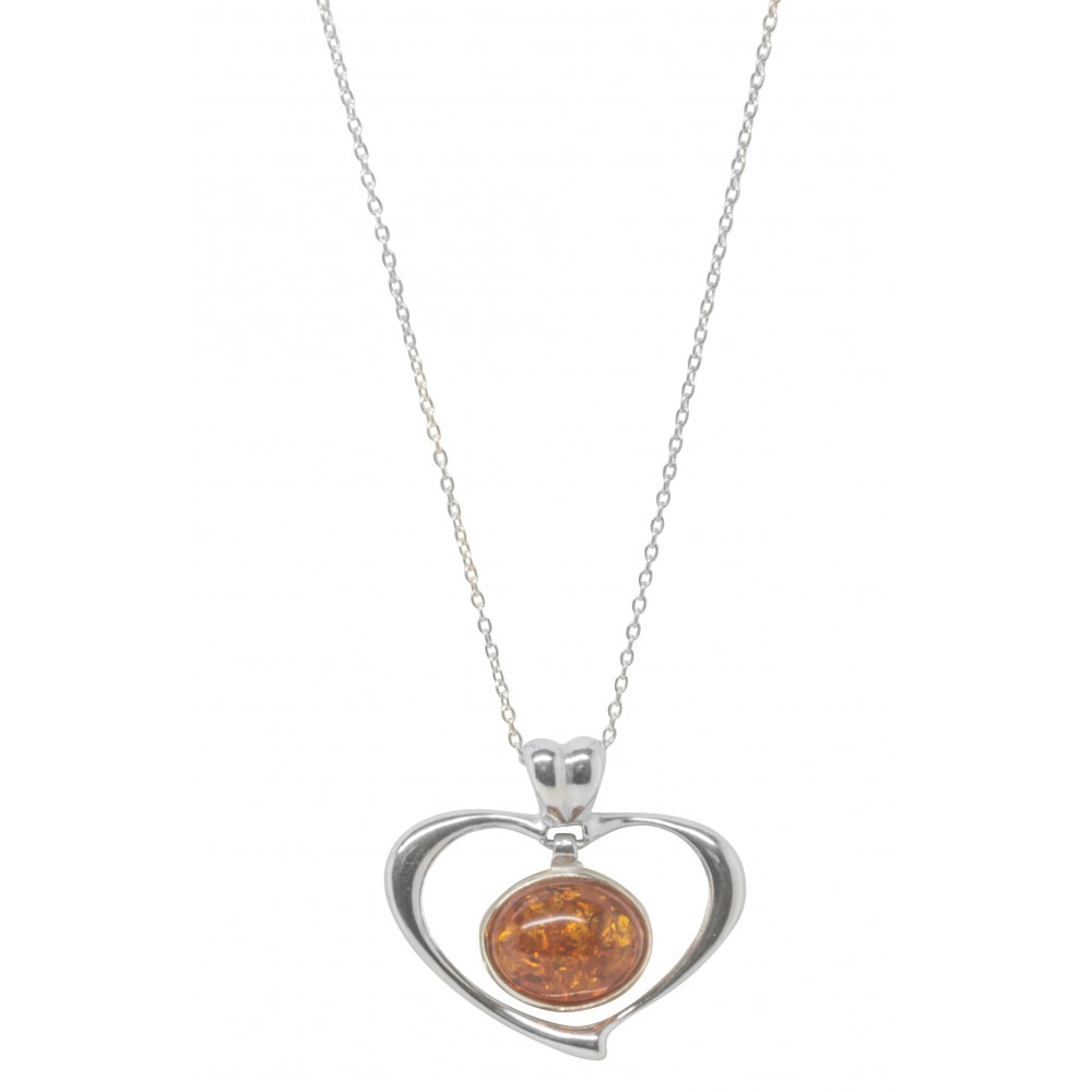 Pendentif En Argent 925 Et Ambre Jaune-cognac - Occasion En Très Bel état