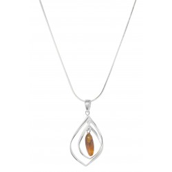 Cognac and Silver Amber Pendant 925/1000