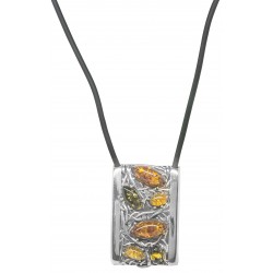 Collier en argent 925/1000 et ambre multicolore