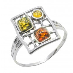 Bague Argent et Ambre tri-couleur (miel, citron et vert)