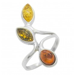 Bague Argent et Ambre tri-couleur (miel, citron et vert)