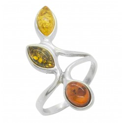 Tri-color silver and amber ring