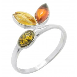 Bague Argent et Ambre tri-couleur (miel, citron et vert)