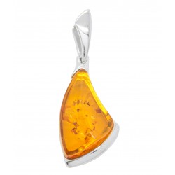 Natural silver and amber pendant in cognac color