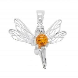 Pendentif Argent et ambre cognac en forme de fée