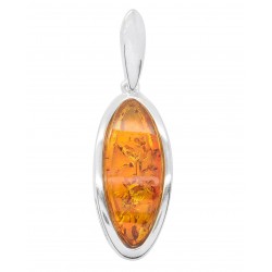 Pendentif en Argent et ambre naturel couleur cognac 