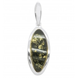 Pendentif ambre vert et argent forme ovale