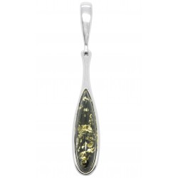 Long pendant in green amber and silver 925/1000