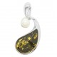 Pendentif ambre vert et perle naturelle sur argent 925/1000