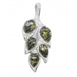 Pendentif argent et ambre vert en forme de feuille