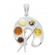 Pendentif en ambre multicolore et Argent en forme palette de peintre
