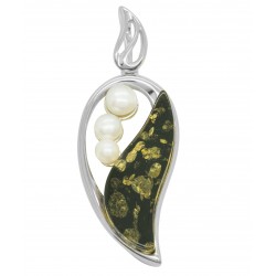 Silver pendant that mixes amber and natural pearl
