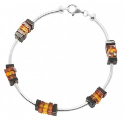Multicolored Amber and Silver 925/1000 Bracelet