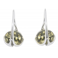 Green Amber Stud Earrings with 925 Sterling Silver