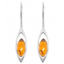 Boucle d'oreille Ambre naturel cognac et Argent 925/1000