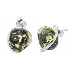 Boucle d'oreille Argent et Ambre naturel miel - demi-sphère