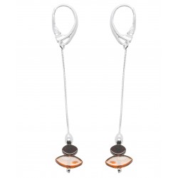 Silver and amber earring in honey and cognac color