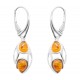 Boucle d'oreille moderne en Ambre couleur cognac et Argent