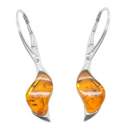 Amber cognac and silver earring - zigzag shape