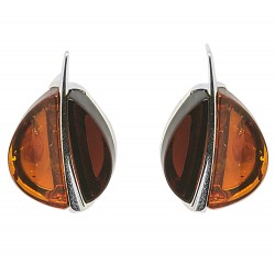 Natural cherry and cognac amber earrings in the shape of a coffee bean