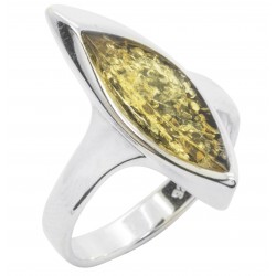 Green Amber and Silver Half Moon Ring