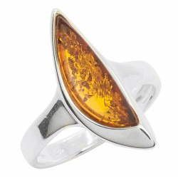 Cognac Amber and Silver Half Moon Ring