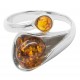 Bague en Ambre naturel cognac et Argent 925/1000 en forme de fleur