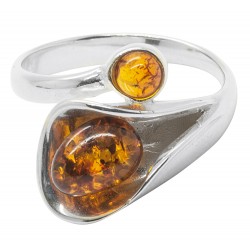 Bague en Ambre naturel cognac et Argent 925/1000 en forme de fleur