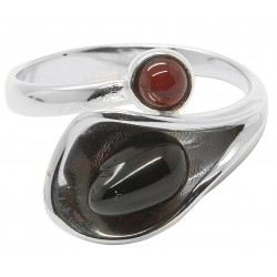 Natural Cherry and 925/1000 Silver Flower Amber Ring