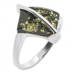 Bague en Ambre vert et Argent 925/1000, forme rectangulaire