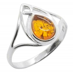 Cognac and Silver 925/1000 Amber Ring, Celtic Style