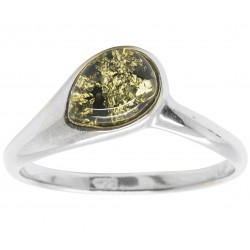 Bague en Ambre naturel couleur verte et Argent
